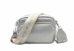 stylx Crossbody Bag Damen Leder Breiter Gurt Handtasche Umhängetasche Moderne Taschen mit breitem Schultergurt,Abnehmbarer Schultergurt,Schwarz. (silber) von stylx