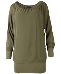 stylx Damen Bluse Shirt Langarmshirt Gr. 40-50 | Tunika mit Langen Armen | Blusenshirt mit breitem Bund | Elegant - (Khaki, 44-46) von stylx