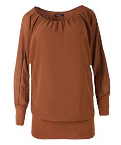 stylx Damen Bluse Shirt Langarmshirt Gr. 40-50 | Tunika mit Langen Armen | Blusenshirt mit breitem Bund | Elegant - (Mocca, 40-42) von stylx