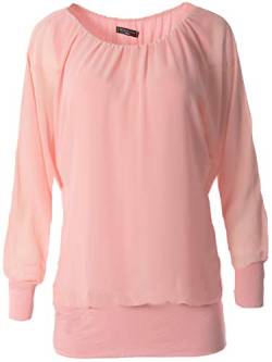 stylx Damen Bluse Shirt Langarmshirt Gr. 40-50 | Tunika mit Langen Armen | Blusenshirt mit breitem Bund | Elegant - (pink, 44-46) von stylx