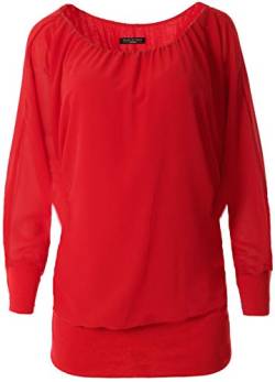 stylx Damen Bluse Shirt Langarmshirt Gr. 40-50 | Tunika mit Langen Armen | Blusenshirt mit breitem Bund | Elegant - (rot, 46-48) von stylx