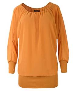 stylx Damen Bluse Shirt Langarmshirt Gr. 40-50 | Tunika mit Langen Armen | Blusenshirt mit breitem Bund | Elegant - (senfgelb, 40-42) von stylx
