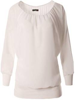 stylx Damen Bluse Shirt Langarmshirt Gr. 40-50 | Tunika mit Langen Armen | Blusenshirt mit breitem Bund | Elegant - (weiß, 42-44) von stylx