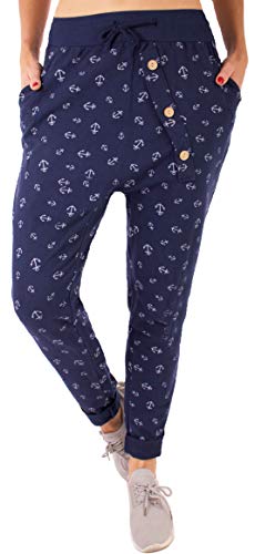 stylx Damen Jogginghose Größe 36-50 Sweatpants Sterne Boyfriend Ali Baba Style Anker Camouflage Uni Farben (Anker blau, 44-46) von stylx