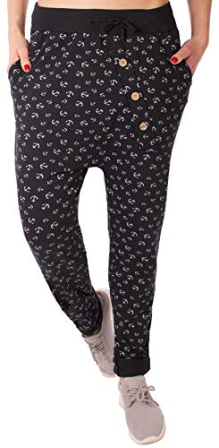 stylx Damen Jogginghose Größe 36-50 Sweatpants Sterne Boyfriend Ali Baba Style Anker Camouflage Uni Farben (Anker schwarz, 40-42) von stylx