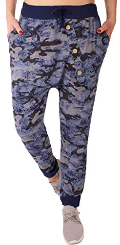 stylx Damen Jogginghose Größe 36-50 Sweatpants Sterne Boyfriend Ali Baba Style Anker Camouflage Uni Farben (Camouflage blau, 38-40) von stylx