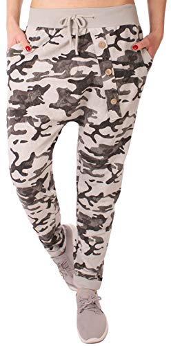 stylx Damen Jogginghose Größe 36-50 Sweatpants Sterne Boyfriend Ali Baba Style Anker Camouflage Uni Farben (Camouflage grau, 40-42) von stylx
