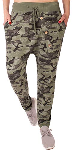 stylx Damen Jogginghose Größe 36-50 Sweatpants Sterne Boyfriend Ali Baba Style Anker Camouflage Uni Farben (Camouflage grün, 46-48) von stylx