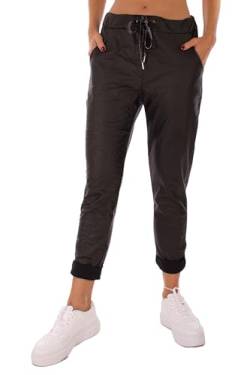 stylx Damen Leder Look High Waist Thermo Jogger Hose Stretch Sweatpants Jogginghose für Freizeit Boyfriend Baggyhose (DE/NL/SE/PL, Numerisch, 36, 38, Regular, Regular, schwarz) von stylx