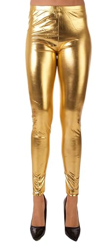 stylx Damen Metallic Leggings, glänzende Shiny Leggings im Wet Look Party Tanz Disco Kostüm Fasching Karneval (DE/NL/SE/PL, Numerisch, 34, 36, Regular, Regular, Gold) von stylx