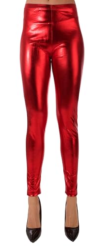 stylx Damen Metallic Leggings, glänzende Shiny Leggings im Wet Look Party Tanz Disco Kostüm Fasching Karneval (DE/NL/SE/PL, Numerisch, 36, 38, Regular, Regular, Rot) von stylx