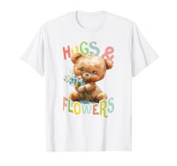 Bär mit Blumen süßer Kuschelbär Hugs Flowers UmarmungMädchen T-Shirt von süßer farbenfrohe Bärliebhaber Outfits