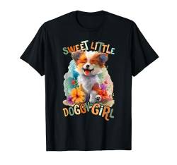 Baby Welpe mit Blumen süßer Hund Doggy Girl Tochter Mädchen T-Shirt von süßer farbenfrohe Welpen Liebhaber Outfits