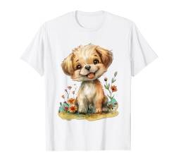 Baby Welpe mit Blumen süßer Hund Mädchen Tochter T-Shirt von süßer farbenfrohe Welpen Liebhaber Outfits