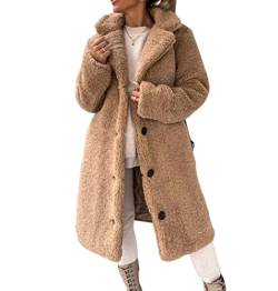 Damen Faux Fur Winter Warm Outwear Jacken Damen Sherpa Revers Langer Mantel Fashion Solid Button Up Jacken Outwear Coat Party Club Streetwear von sujinxiu
