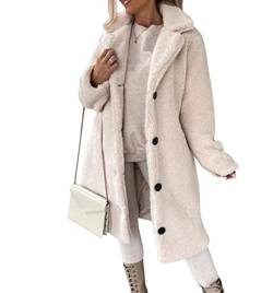 Damen Faux Fur Winter Warm Outwear Jacken Damen Sherpa Revers Langer Mantel Fashion Solid Button Up Jacken Outwear Coat Party Club Streetwear von sujinxiu