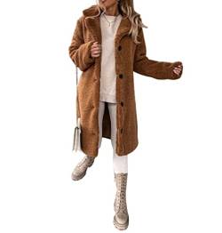 Damen Faux Fur Winter Warm Outwear Jacken Damen Sherpa Revers Langer Mantel Fashion Solid Button Up Jacken Outwear Coat Party Club Streetwear von sujinxiu