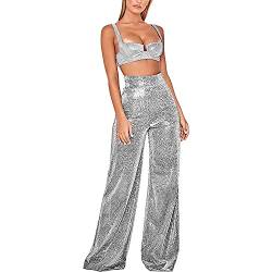 Damen High Waist Glitter Straight Pants Sexy Fashion Sparkle Paillettenhose Bauchkontrolle High Waist Shiny Straight Pants Party Club Streetwear von sujinxiu