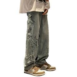 Herren Streetwear Jeans Ästhetische Baggy Hip Hop Star Hosen Lässige Hohe Taille Weite Beinhosen Vintage Harajuku Denim Hosen Gerade Hosen von sujinxiu