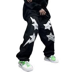 Herren Streetwear Jeans Ästhetische Baggy Hip Hop Star Hosen Lässige Hohe Taille Weite Beinhosen Vintage Harajuku Denim Hosen Gerade Hosen von sujinxiu