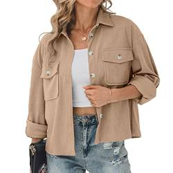 sujinxiu Damen Einfarbig Cordjacke Herbst Trendy Cord Revers Kragen Mäntel Casual Button Down/Reißverschluss Boyfriend Style Cordjacke Mäntel Tops von sujinxiu