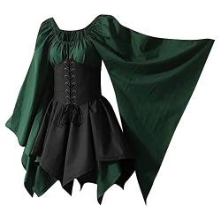 sujinxiu Damen Gothic Kleid Mittelalter Renaissance Kostüm Halloween Viktorianisches Korsett Taille Flare Ärmel Kleid von sujinxiu