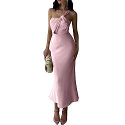 sujinxiu Damen One-Shoulder-Satin-langes formelles Kleid, sexy ärmelloses Hochzeitsgastkleid, Cocktail-Abend-Party, figurbetontes Maxikleid von sujinxiu