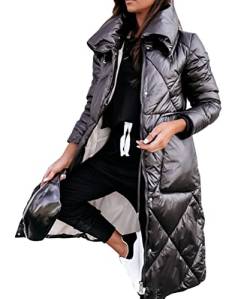 sujinxiu Damen Winter Overknee Puffer Coat Leichte gesteppte längere Jacke Fashion Bright Revers Long Padded Jacket für Outdoor-Aktivitäten Streetwear von sujinxiu