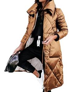 sujinxiu Damen Winter Overknee Puffer Coat Leichte gesteppte längere Jacke Fashion Bright Revers Long Padded Jacket für Outdoor-Aktivitäten Streetwear von sujinxiu