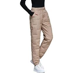 sujinxiu Damen Winter Warme Daunenhose Kompression Schnee Dickere Hose Gepolsterte Stepphose Elastische Taille Ultraleichte Wasserfeste Skihose von sujinxiu