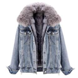 sujinxiu Frauen Pelzkragen Jeansjacke Winter Warm Sherpa Fleece Gefüttert Jean Mantel Vintage Klassische Denim Parka Mantel Jacke von sujinxiu