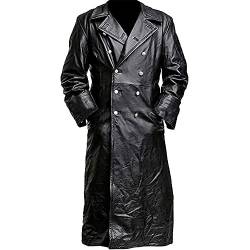 sujinxiu Herren Leder Trenchcoat Deutscher Klassischer Militäroffizier Schwarzer Trenchcoat Uniform für den Winter von sujinxiu