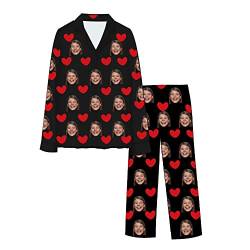 sujinxiu Personalisiertes Foto-Gesicht-Pyjama-Set für Damen und Herren, individuelles Foto-Gesicht Loungewear-Pyjama-Sets, personalisiertes lustiges Langarm-Gesicht-Nachtwäsche-Set von sujinxiu