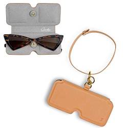 Brillenetui Damen, Herren, Kinder - Brillentasche, weich, schmal - Brillenhülle - Brillenbeutel - Brillen Etuitasche - Sunglasses case Sonnenbrillen - mit Karabiner, zum Anhängen(braun mit Gold) von suniboi