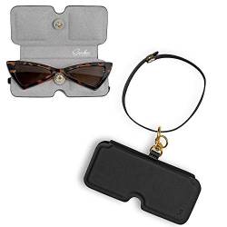 suniboi Brillenetui Damen, Herren - Brillentasche, weich, schmal - Brillenhülle - Brillenbeutel - Brillen Etuitasche - Sunglasses case Sonnenbrillen - mit Karabiner, zum Anhängen (schwarz mit Gold) von suniboi