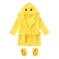 sunnymi 0-12 Monate Baby Jungen Mädchen Flanell Bademäntel Hoodie Nachtwäsche + Schuhe Outfits (A Gelb, 0-6 Monate) von sunnymi