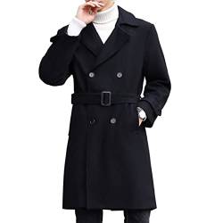 sunongvt Herbst Winter Herren Klassische Trenchcoats Mittellange Zweireiher Fit Casual Formal Business Mantel Herren Wollmantel mit Gürtel,Schwarz,9XL von sunongvt