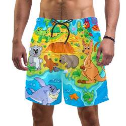 Herren Shorts,Herren-Badehose,schnell trocknende Badehose,Cartoon-Känguru-Bär Koala,Herren Shorts mit Mesh-Futter von suojapuku