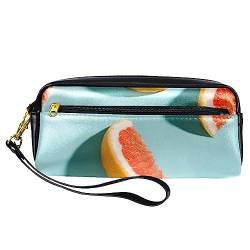 Kleine Make-up-Tasche für Frauen,Leder-Make-up-Tasche,Reise-Kosmetiktasche,Fruchtmuster orange Drucken von suojapuku