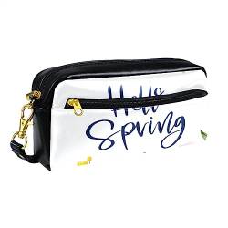 Kleine Make-up-Tasche für Frauen,Leder-Make-up-Tasche,Reise-Kosmetiktasche,Frühling Hallo Blume blumig Drucken von suojapuku