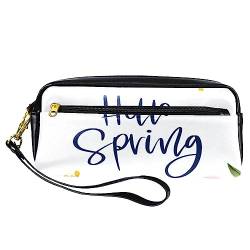 Kleine Make-up-Tasche für Frauen,Leder-Make-up-Tasche,Reise-Kosmetiktasche,Frühling Hallo Blume blumig Drucken von suojapuku