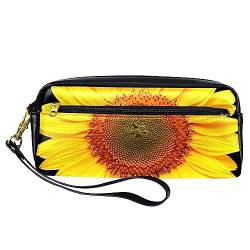 Kleine Make-up-Tasche für Frauen,Leder-Make-up-Tasche,Reise-Kosmetiktasche,Gelbe Sonnenblume Drucken von suojapuku