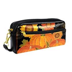Kleine Make-up-Tasche für Frauen,Leder-Make-up-Tasche,Reise-Kosmetiktasche,Kürbis Herbst Sonnenblume Drucken von suojapuku