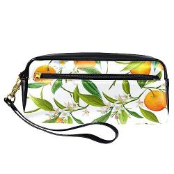 Kleine Make-up-Tasche für Frauen,Leder-Make-up-Tasche,Reise-Kosmetiktasche,Orange mit Blumenmuster Drucken von suojapuku