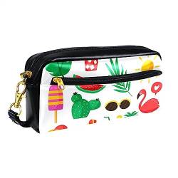 Kleine Make-up-Tasche für Frauen,Leder-Make-up-Tasche,Reise-Kosmetiktasche,Sommer-Flamingo-Cartoon Drucken von suojapuku