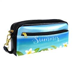 Kleine Make-up-Tasche für Frauen,Leder-Make-up-Tasche,Reise-Kosmetiktasche,Sommer Tropische weiße Blume Drucken von suojapuku