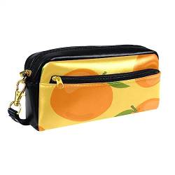 Kleine Make-up-Tasche für Frauen,Leder-Make-up-Tasche,Reise-Kosmetiktasche,gelb-orangefarbene Frucht Drucken von suojapuku