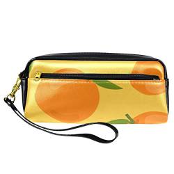 Kleine Make-up-Tasche für Frauen,Leder-Make-up-Tasche,Reise-Kosmetiktasche,gelb-orangefarbene Frucht Drucken von suojapuku