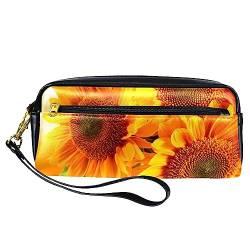 Kleine Make-up-Tasche für Frauen,Leder-Make-up-Tasche,Reise-Kosmetiktasche,gelbe Sonnenblumen Drucken von suojapuku