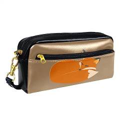 Kleine Make-up-Tasche für Frauen,Leder-Make-up-Tasche,Reise-Kosmetiktasche,orange schlafender Fuchs Drucken von suojapuku